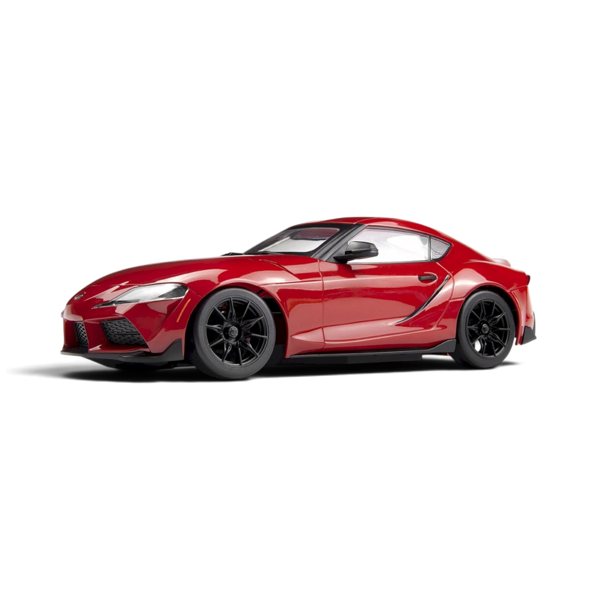 Voiture RC de drift HPI Toyota GR Supra 2024 rouge, modèle RTR pour course de drift, vue de face.