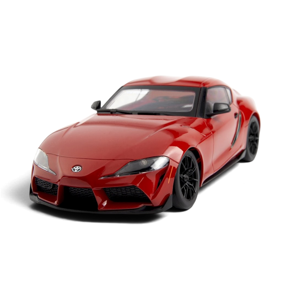 Voiture RC Drift Toyota GR Supra 2024 rouge HPI Stage-D24, modèle réduit pour course de drift, vue de face.
