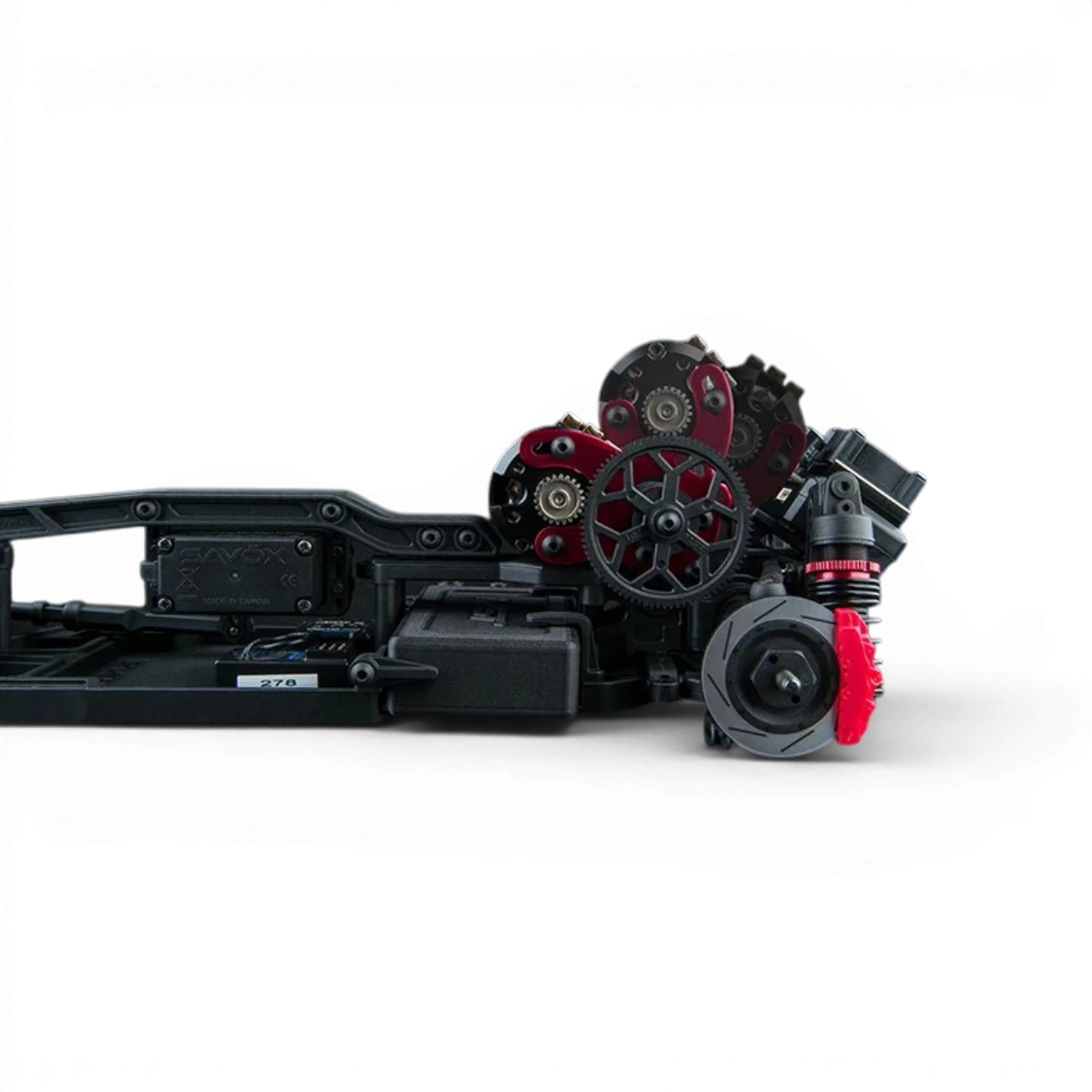Châssis drift Max Speed Technology RMX 4 Classic RC Drift, vue en gros plan avec composants détaillés.