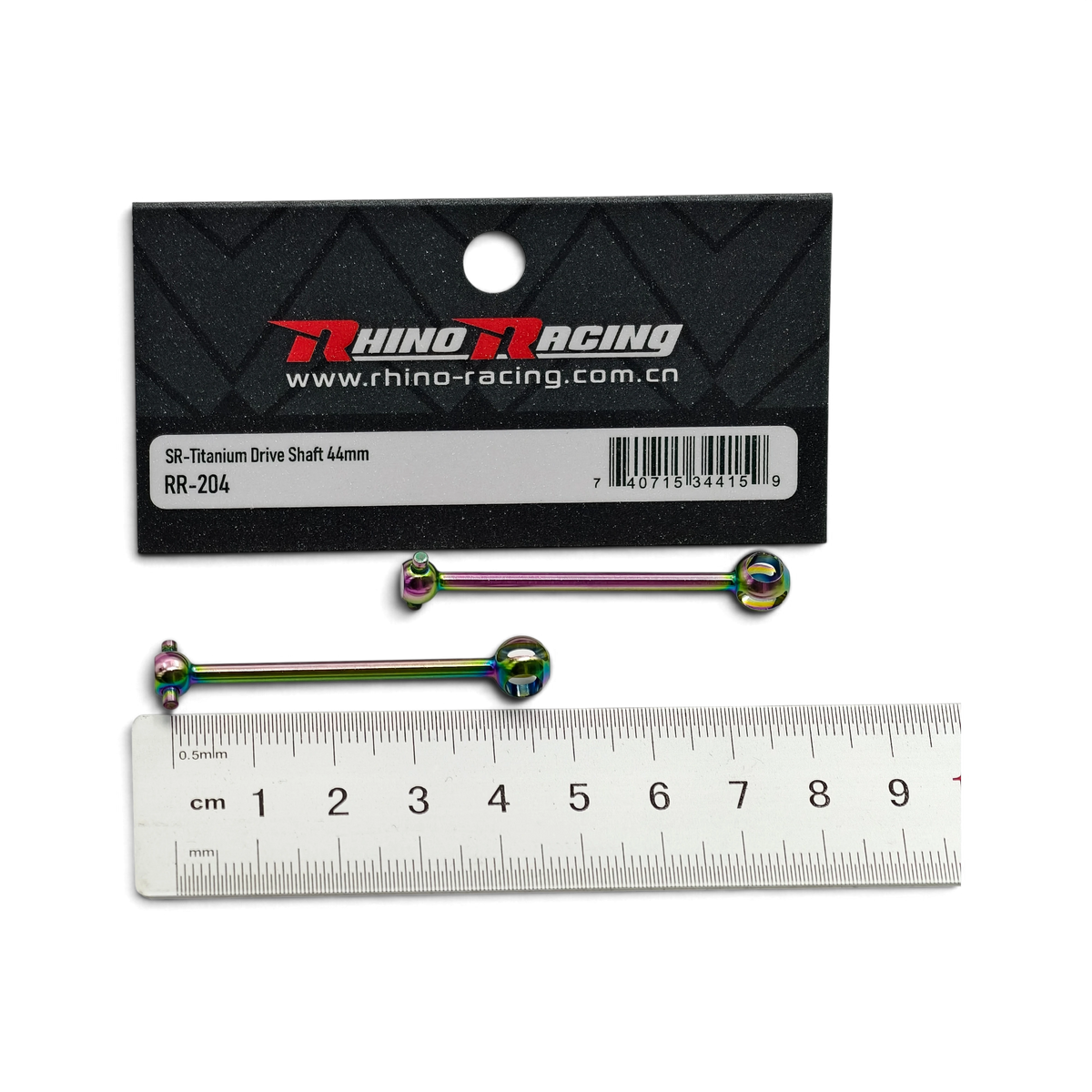 Paire de cardans CVD en titane irisé Rhino Racing pour DriftParadiZ, longueur 44 mm, compatibles Yokomo et Rêve D
