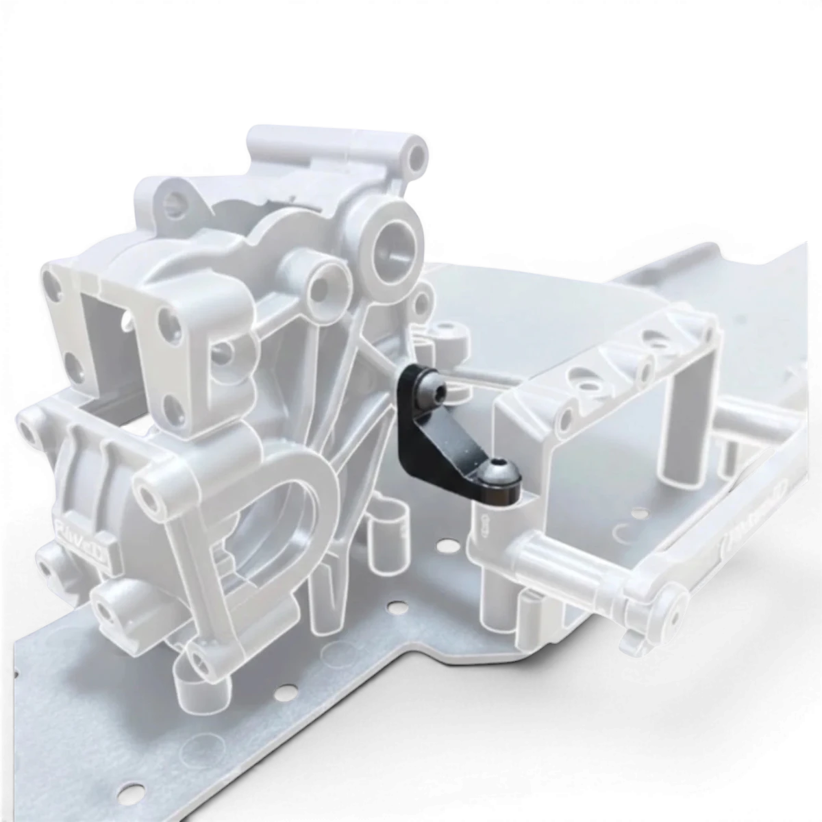 Renfort latéral pour boîte de vitesse Barell RDX, pièce détachée en métal, visible avec surface lisse et fixation.