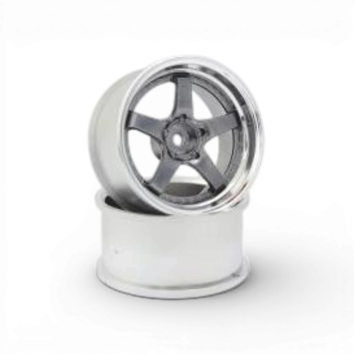 Roues SSR Professor SP4 OFFSET 6 en titane argenté, conçues pour véhicules RC, avec finition métallique brillante.
