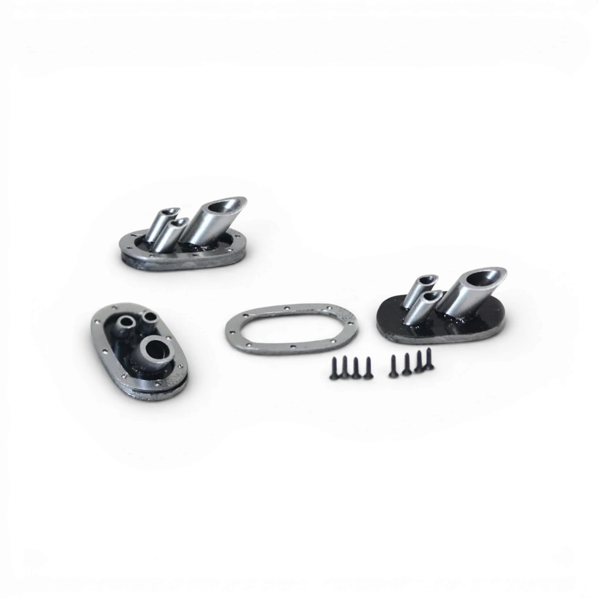 Échappement personnalisé HP4 pour moto, conçu par Src Sideways RC, avec finition en acier inoxydable, visible en image.