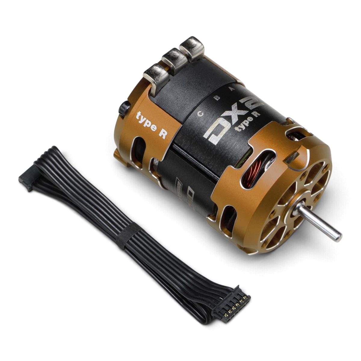 Moteur brushless Racing Performer DX2 Type-R 11.5T de Team Yokomo, vue avec composants électroniques et connecteurs visibles.