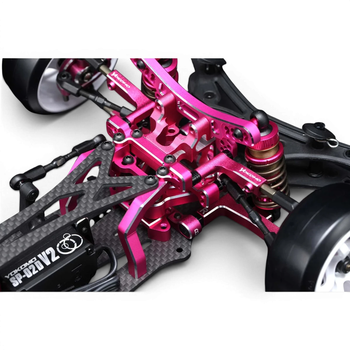 Voiture RC Drift Team Yokomo Super Drift SD3.0 Kit Compétition, vue de côté avec pneus et carrosserie détaillée.
