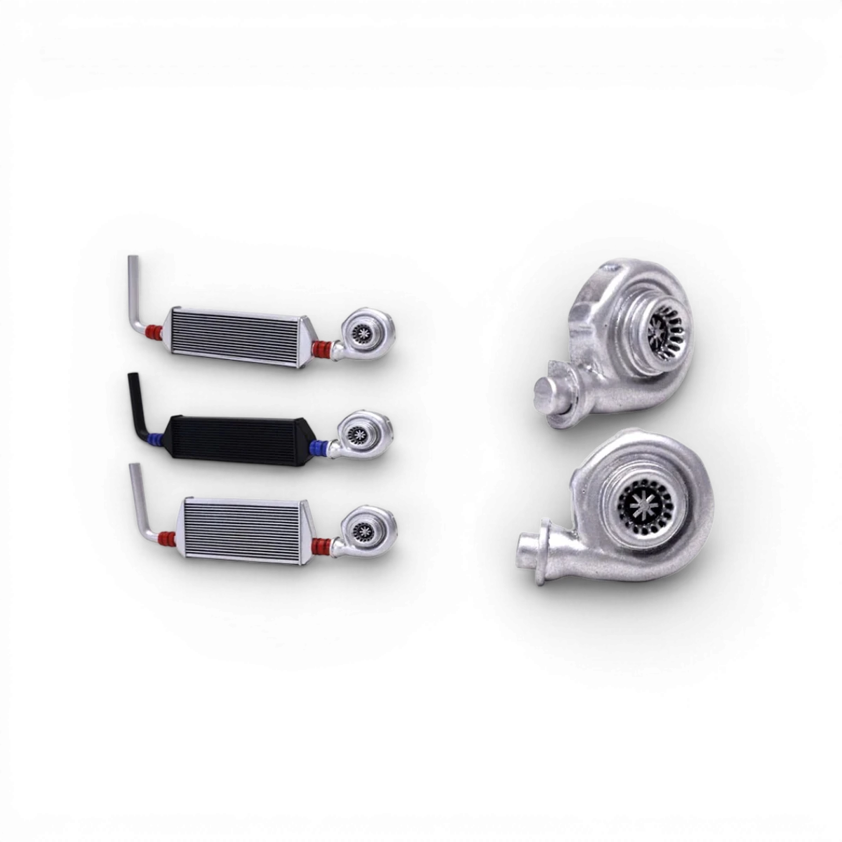 Turbo pour intercooler SRC Sideways RC, pièce de customisation, montrant le turbo installé avec détails techniques visibles.