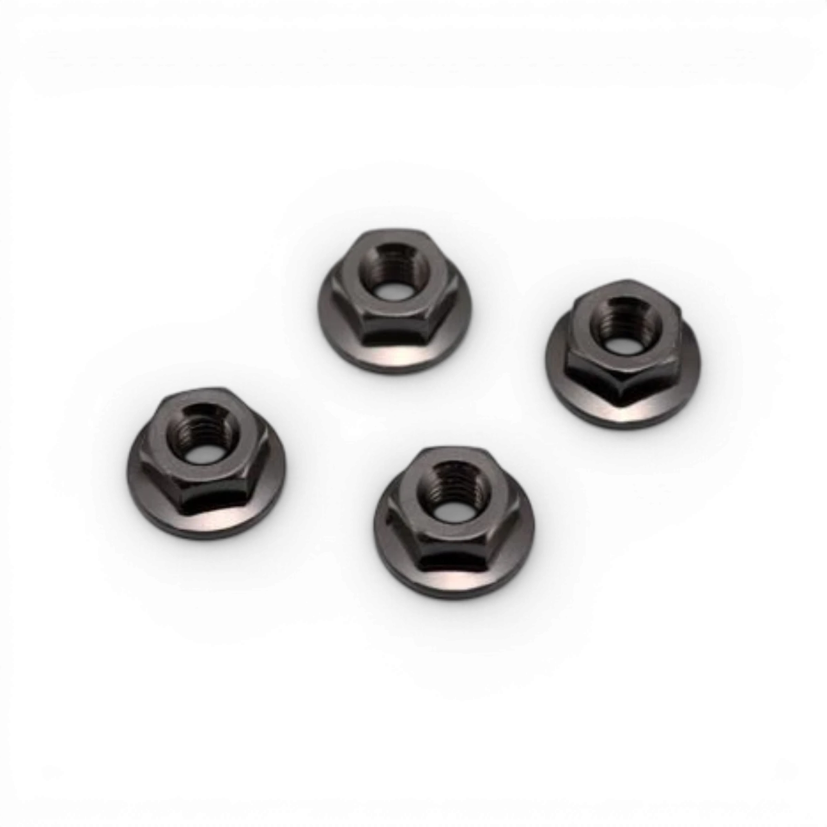 Ecrous de roues "flange" noirs pour voiture RC, pièces détachées Team Yokomo, visibles en image avec finition noire.