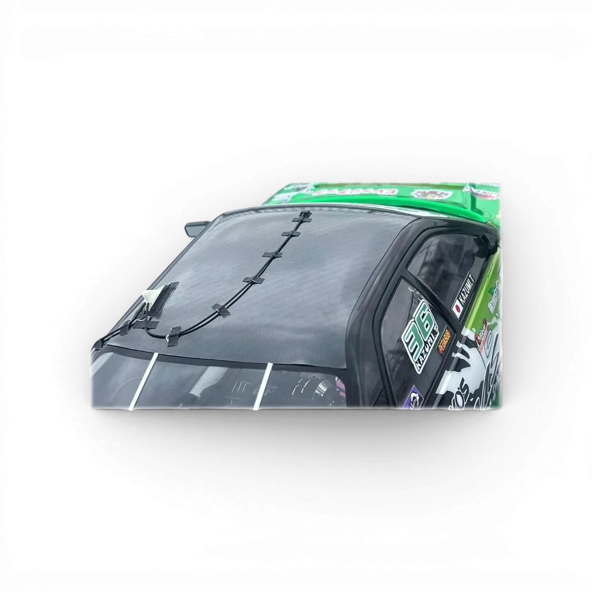 Antenne de customisation ETO Works DriftParadiz avec design unique, en métal noir, montée sur un véhicule de drift.