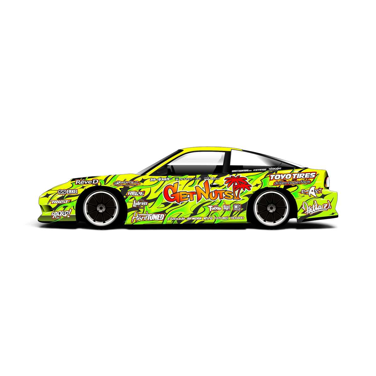 Autocollant de décoration complète Get Nuts vert de la marque Black Drift Stickers, design coloré et détaillé.