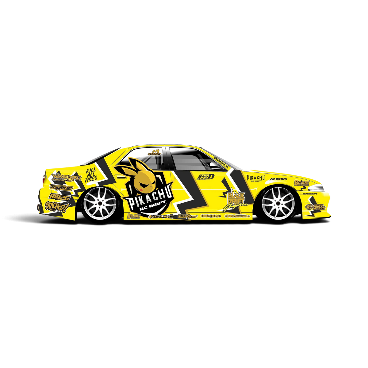Autocollant de décoration complète Pikachu noir par Black Drift Stickers, design coloré et détaillé pour personnaliser vos surfaces.