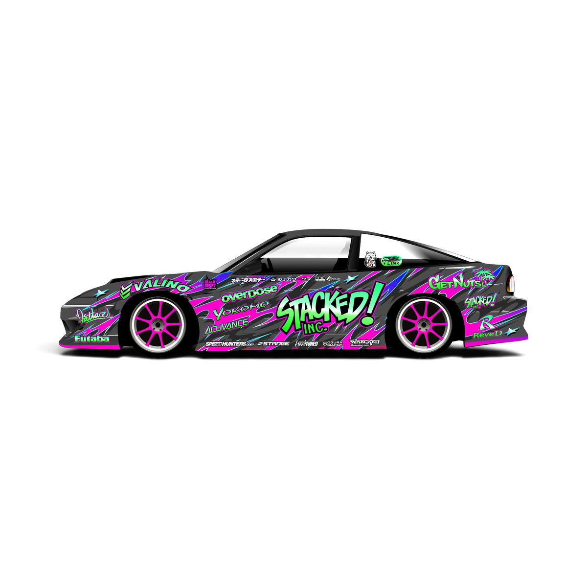 Autocollant décoratif complet Stacked V2 de Black Drift Stickers, design noir avec motifs empilés.