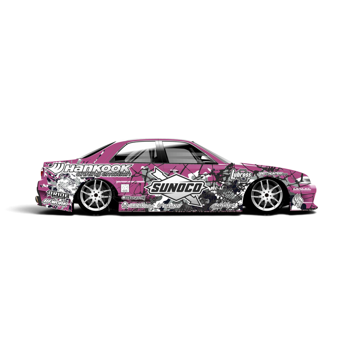 Autocollant décoration complète Sunoco x Hankook par Black Drift Stickers, design noir avec logo et motifs sportifs.