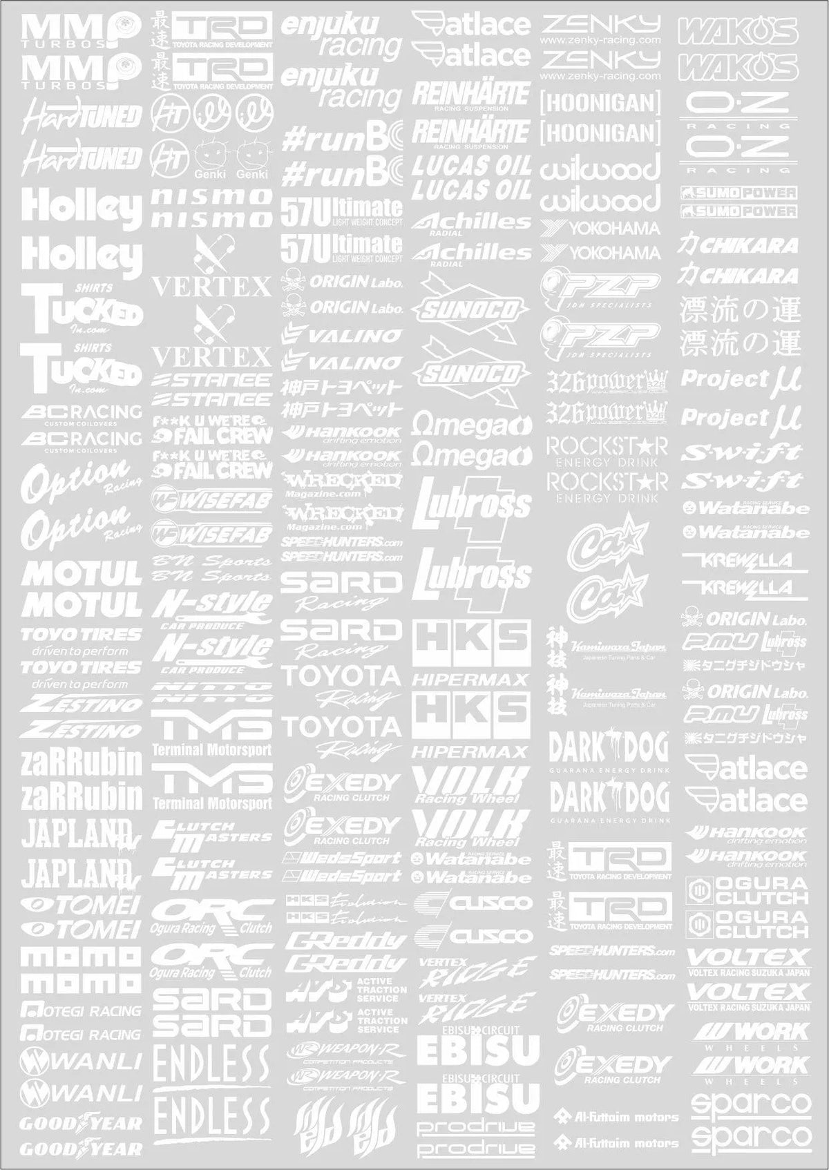 Autocollants sponsors Black Drift Stickers, ensemble de 27 stickers noirs pour voitures de drift, visible sur un fond noir.