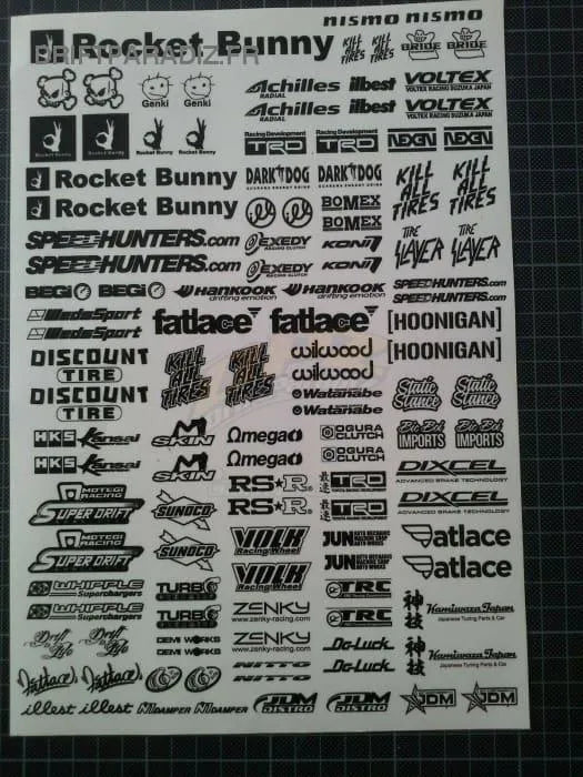 Autocollants sponsors Black Drift, ensemble de 5 stickers noirs avec logos de drift pour voitures de course.