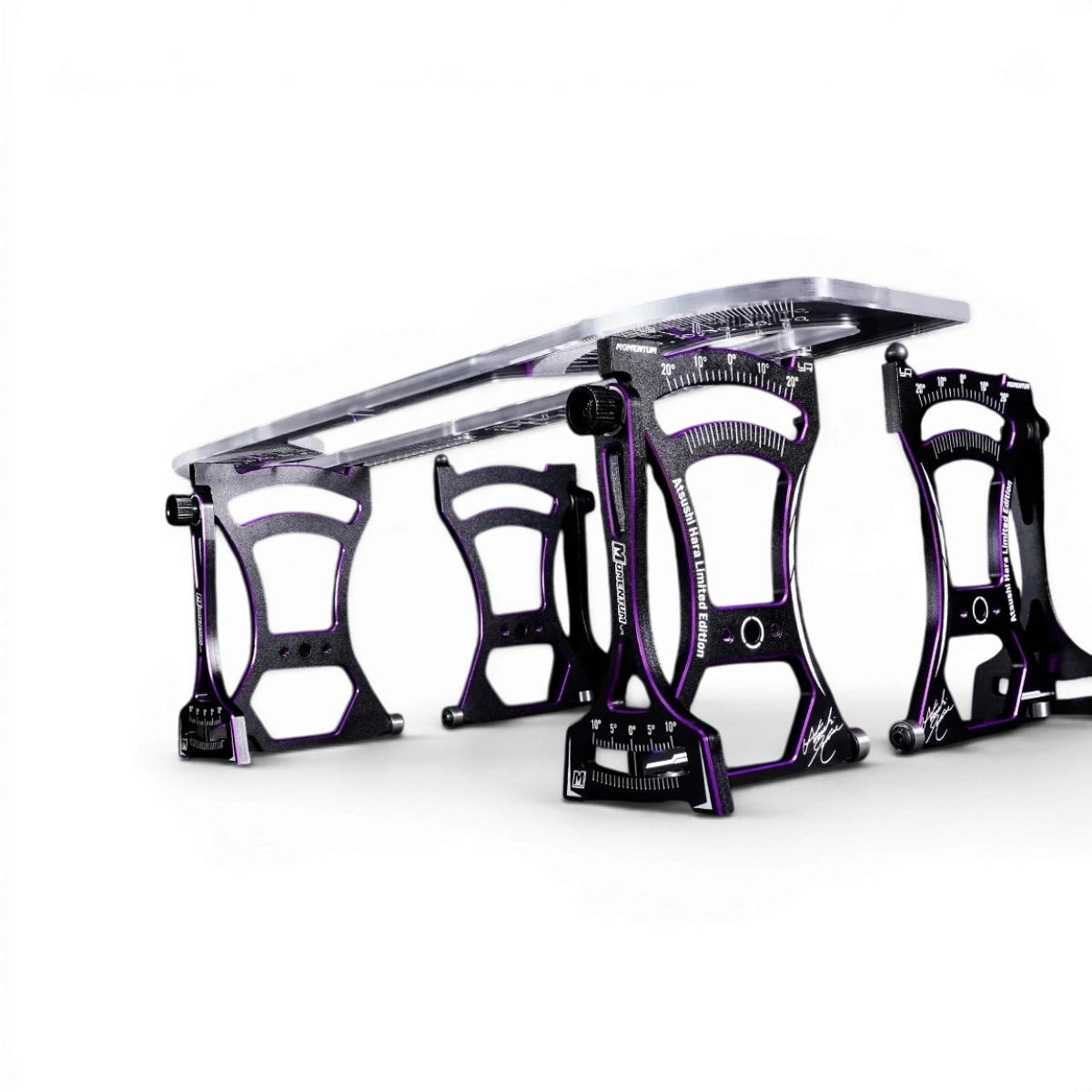 Banc de réglage MOMENTUM en aluminium 7075 CNC de Yeah Racing, montrant la structure robuste et précis de l'outil.
