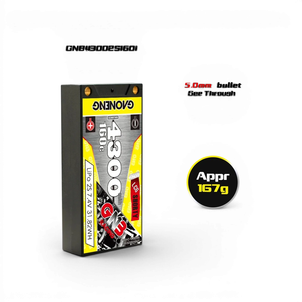 batterie Lipo 7.4V 4300mAh 160C LCG short - GAONENG - DriftParadiZ