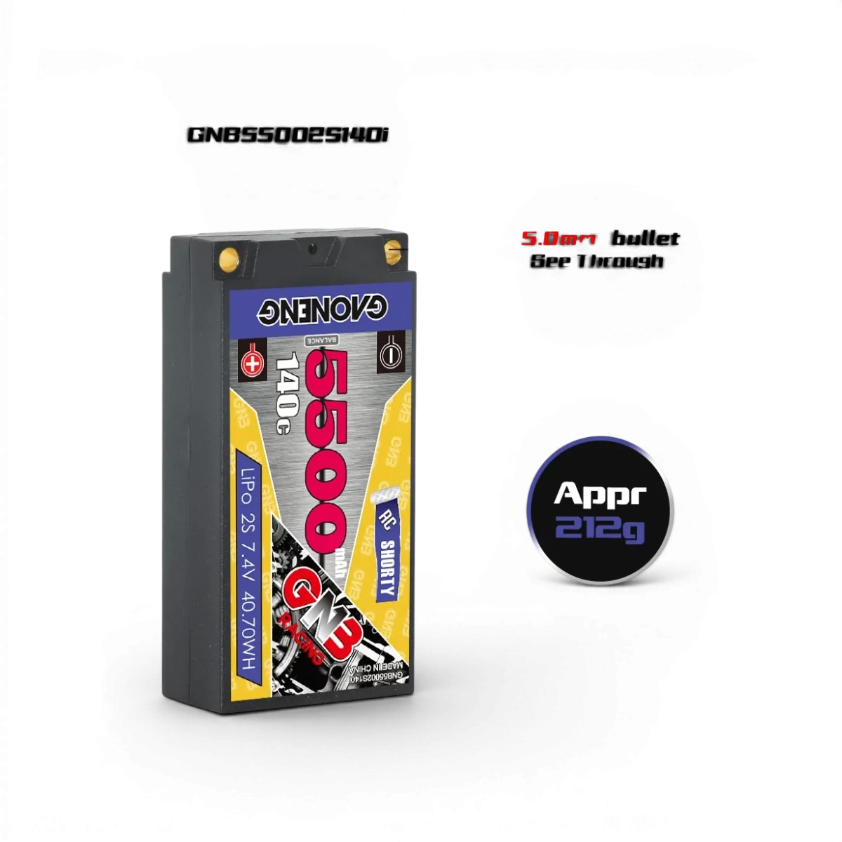 batterie Lipo 7.4V 5500mah 140C short - GAONENG - DriftParadiZ
