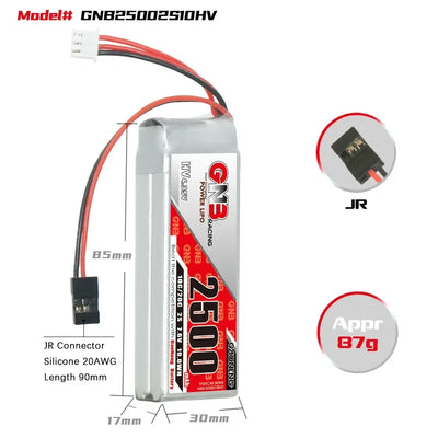 Batterie lipo pour radio 2S 7,6V 2500mah - Gaoneng - GNB25002S10HV