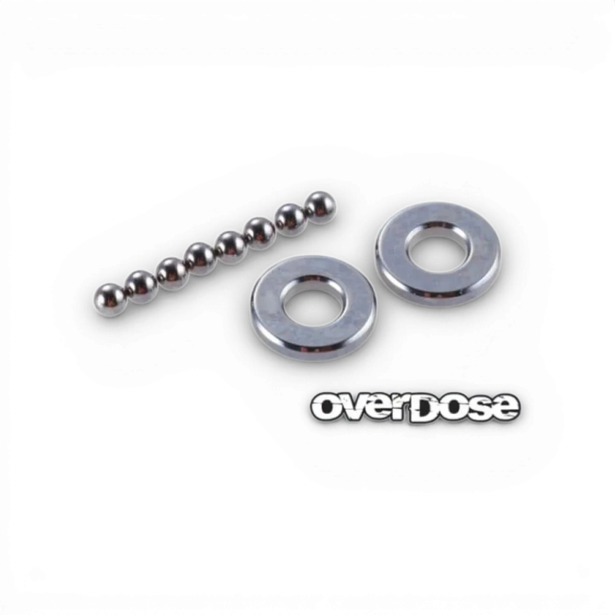 Billes et flasques de pièces détachées Overdose pour vélo, montrant les composants en plastique et métal.