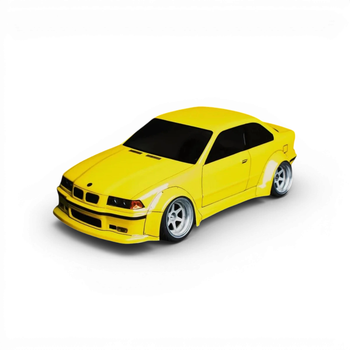 Carrosserie BMW E36 coupé de grande taille pour voiture RC, fabriquée par Aplastics RC, visible en image.