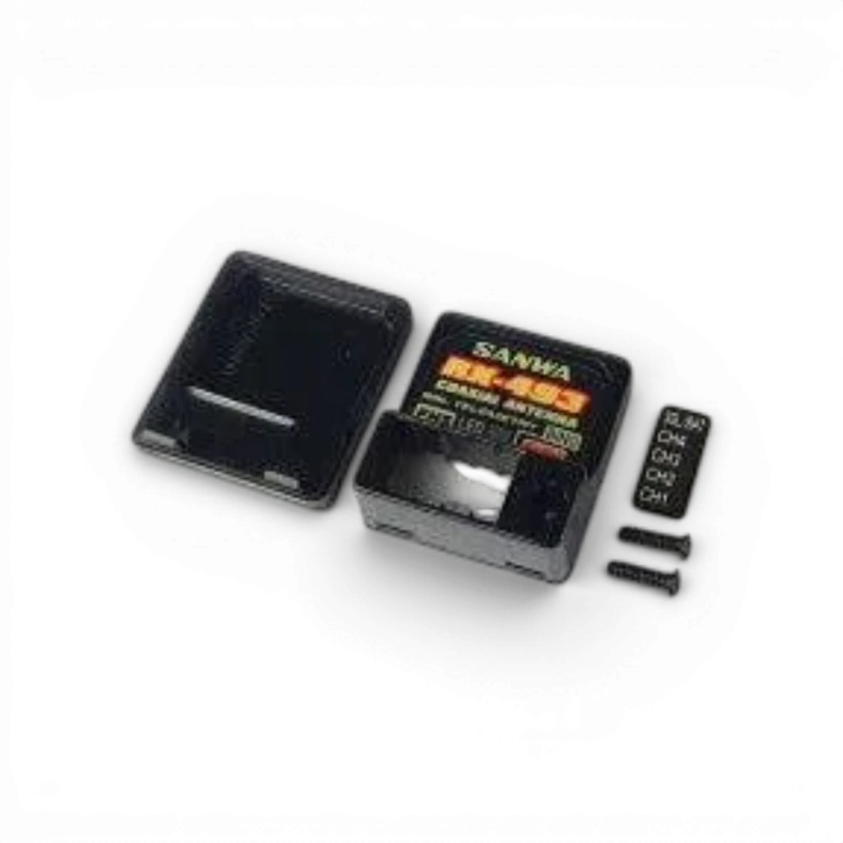 Boîtier de remplacement pour récepteur RX-493 de Sanwa, composant électronique avec connecteurs visibles.