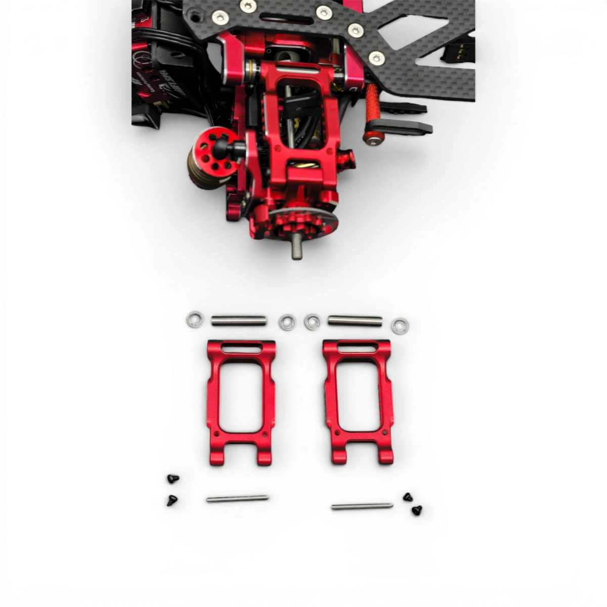 Bras arrière inférieurs SR Series H-Arms de RhinoRacing, pièce de suspension pour voiture de course, en métal noir avec fixation.