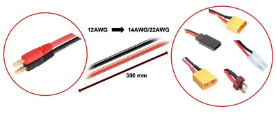 Câble Bananes vers XT90/XT60/T/JR/Tam - 30cm - Absima - 3040046