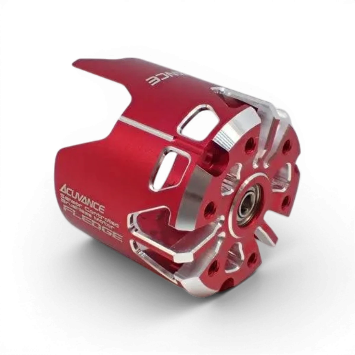 Capot avant et roulement moteur Fledge rouge Acuvance pour électronique, visible sur l'image.