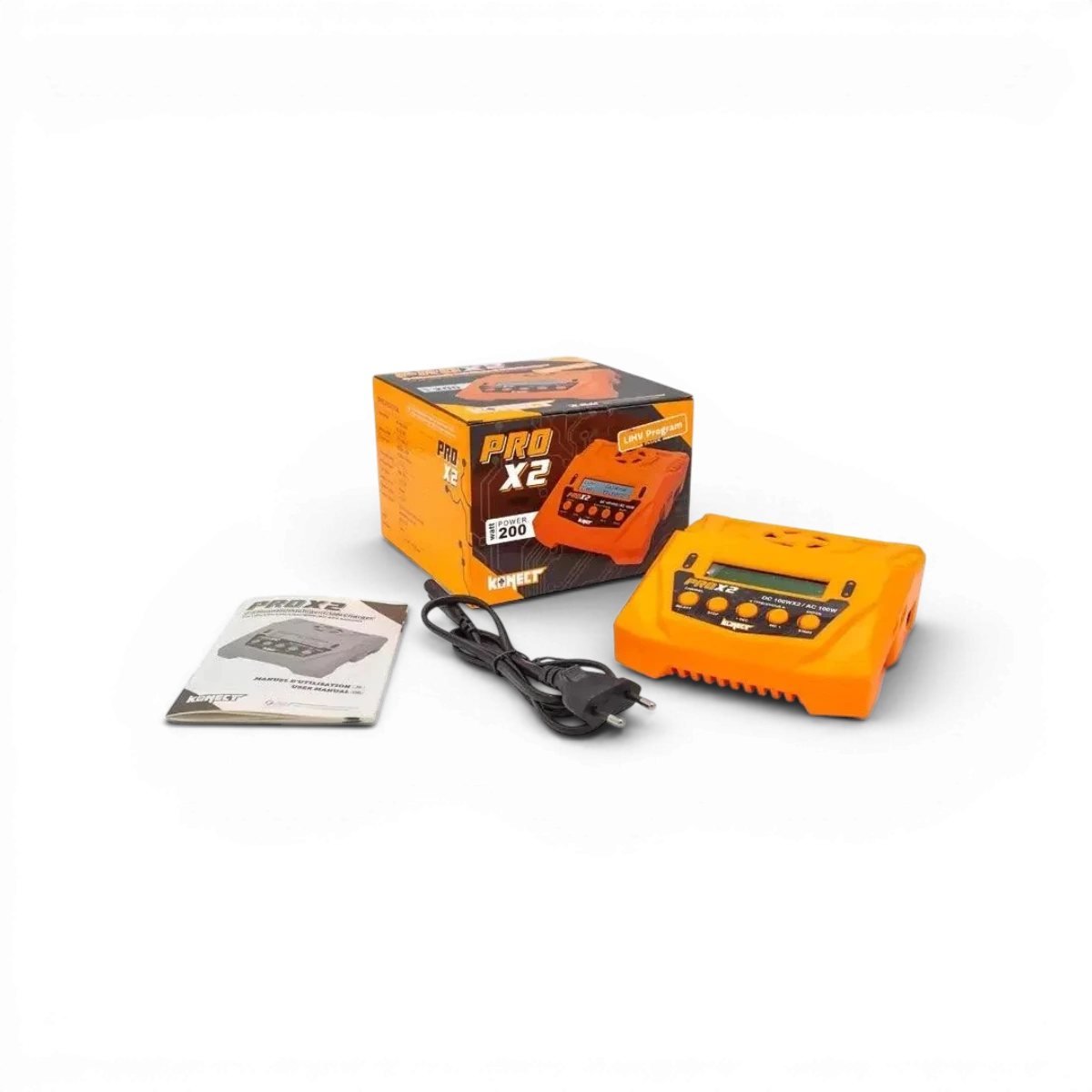 Chargeur 200W Pro X2 Konect avec 2 sorties de 100W, électronique pour recharge rapide et efficace.