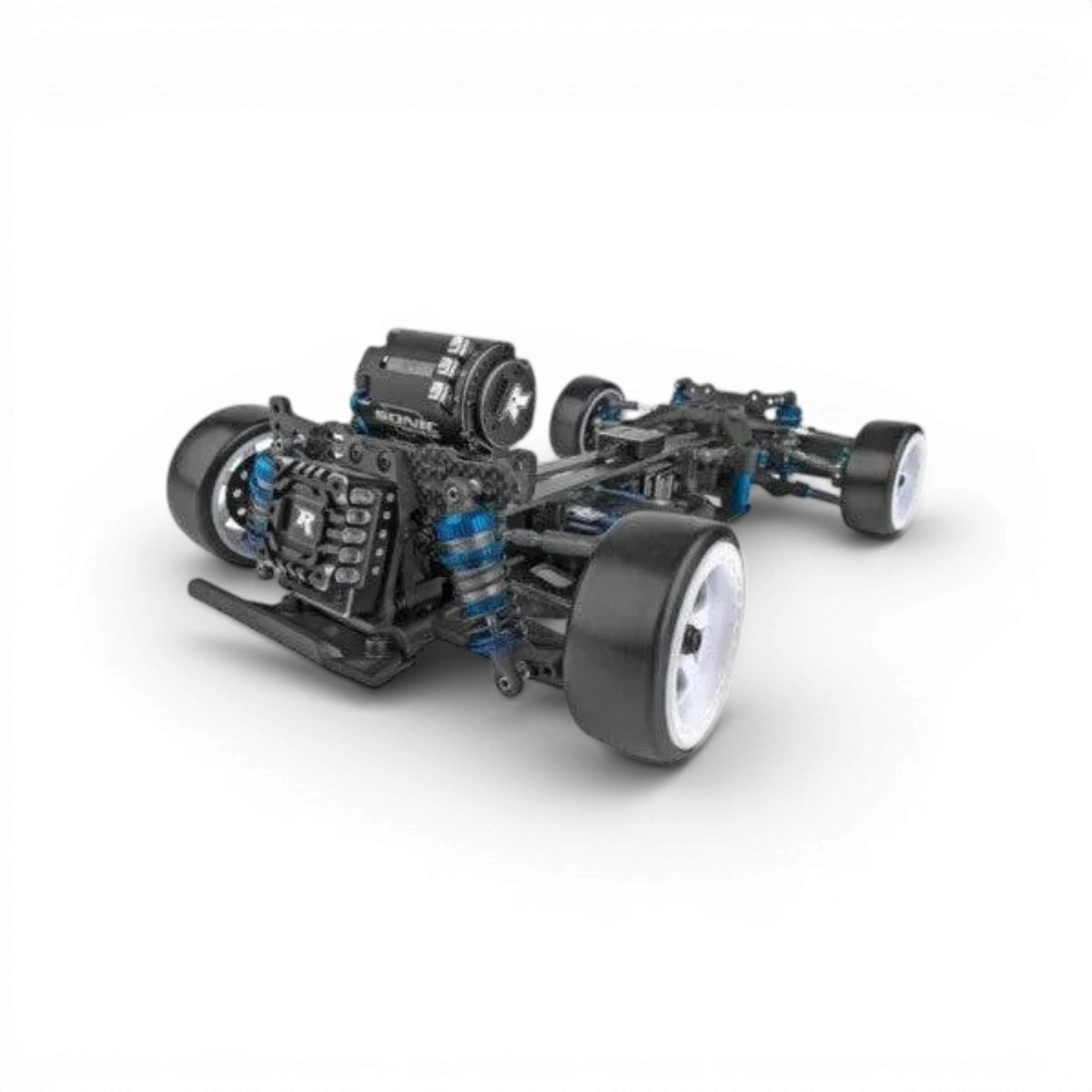 Châssis de drift DC10 Kit de DriftParadiZ avec composants en plastique noir et détails de fixation pour voiture RC.