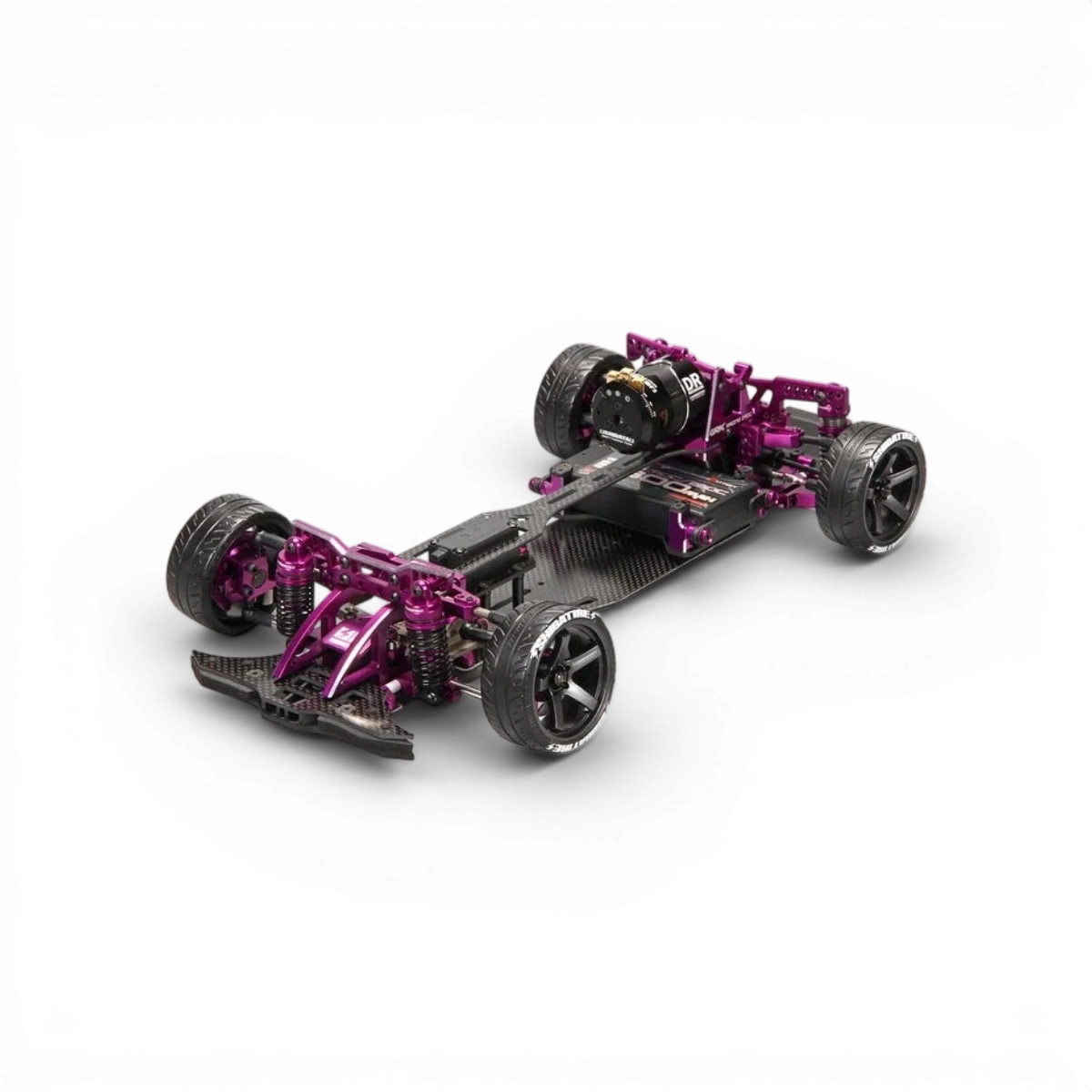 Châssis kit RC Drift SHIBATA GRK5R avec composants métalliques pour voiture radiocommandée en action.