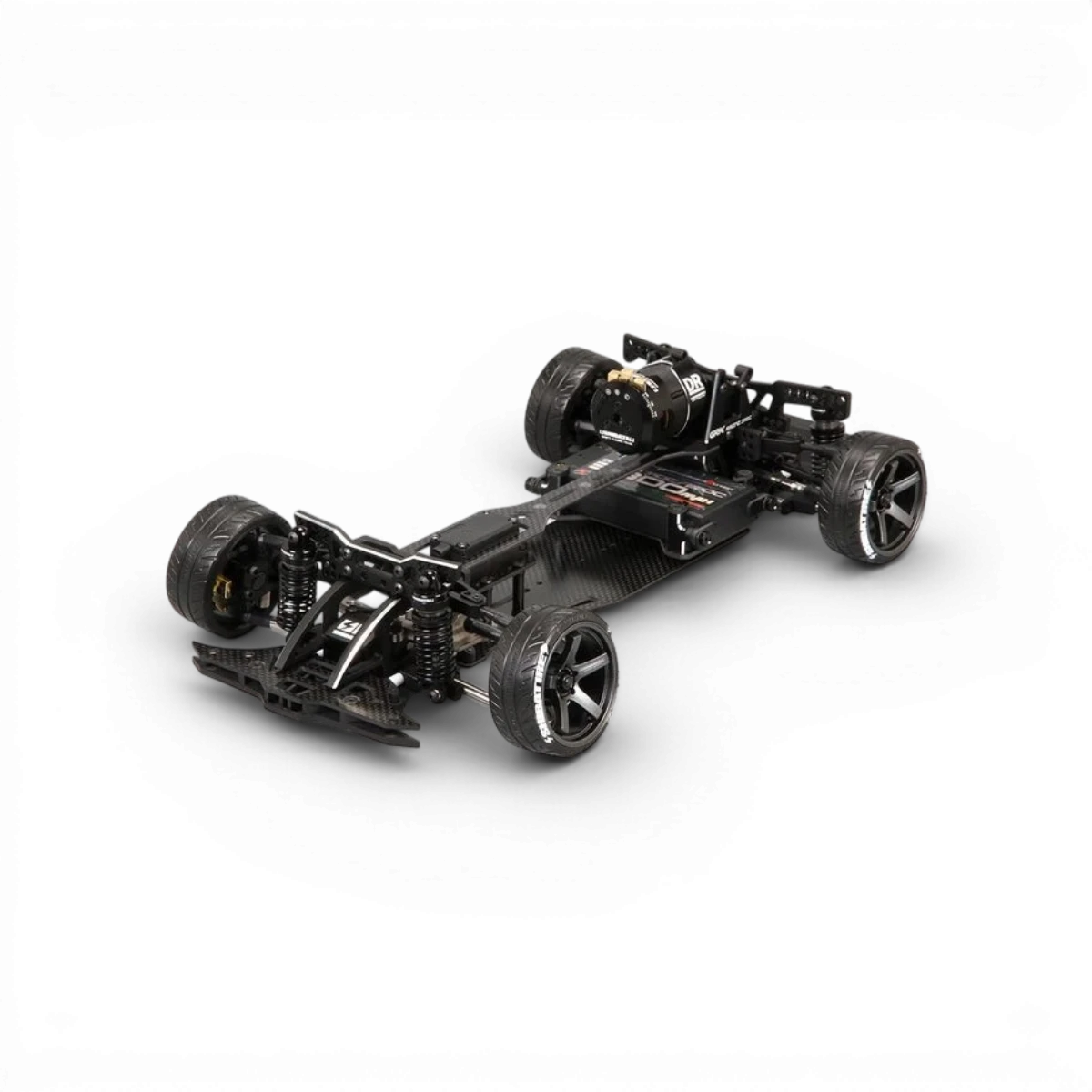 Châssis kit SHIBATA GRK5R pour voiture RC Drift, vue de face avec composants montés, en plastique noir.