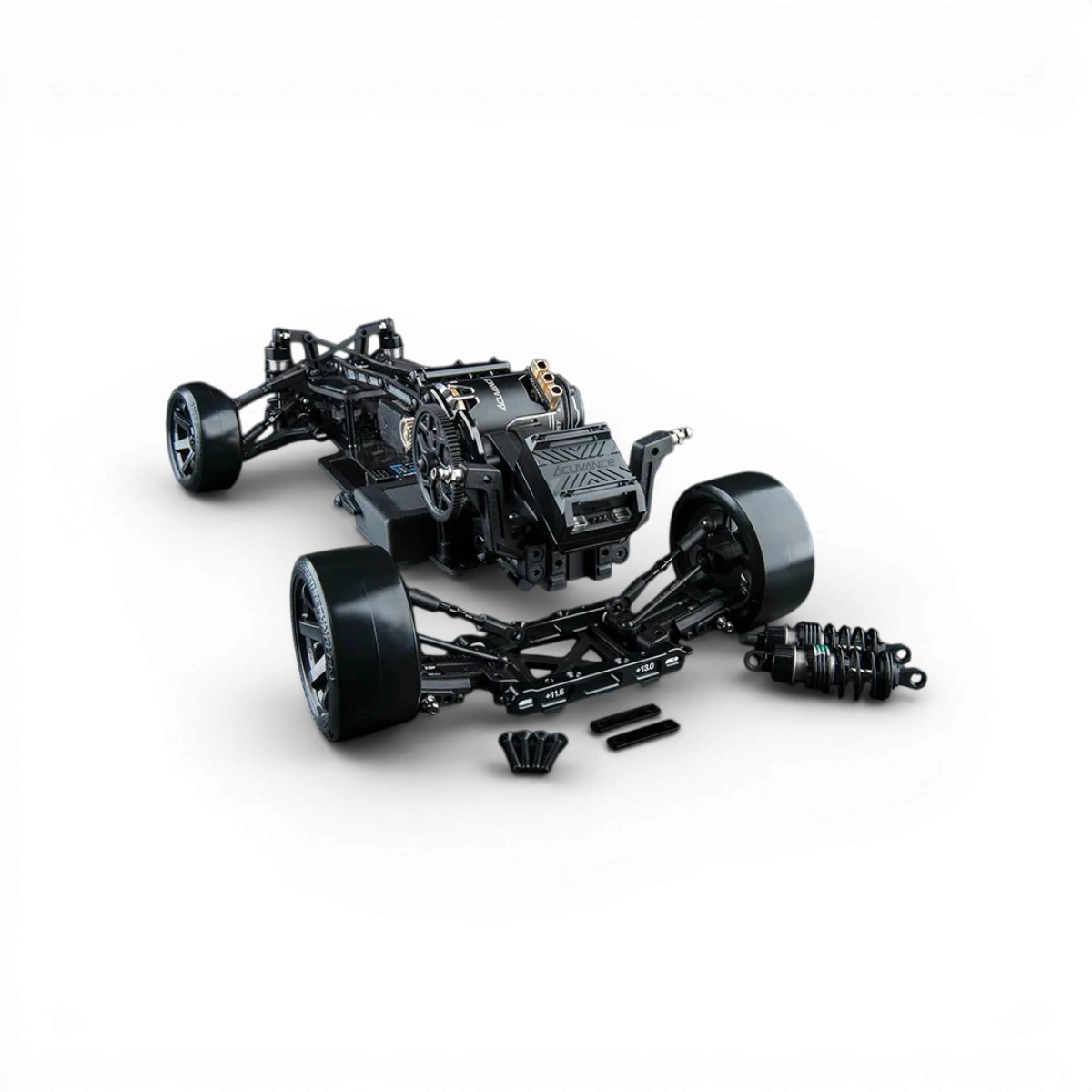 Châssis Max Speed Technology RMX 4 GT Kit Drift RWD 1/10 pour voitures RC, vue détaillée du châssis de compétition.