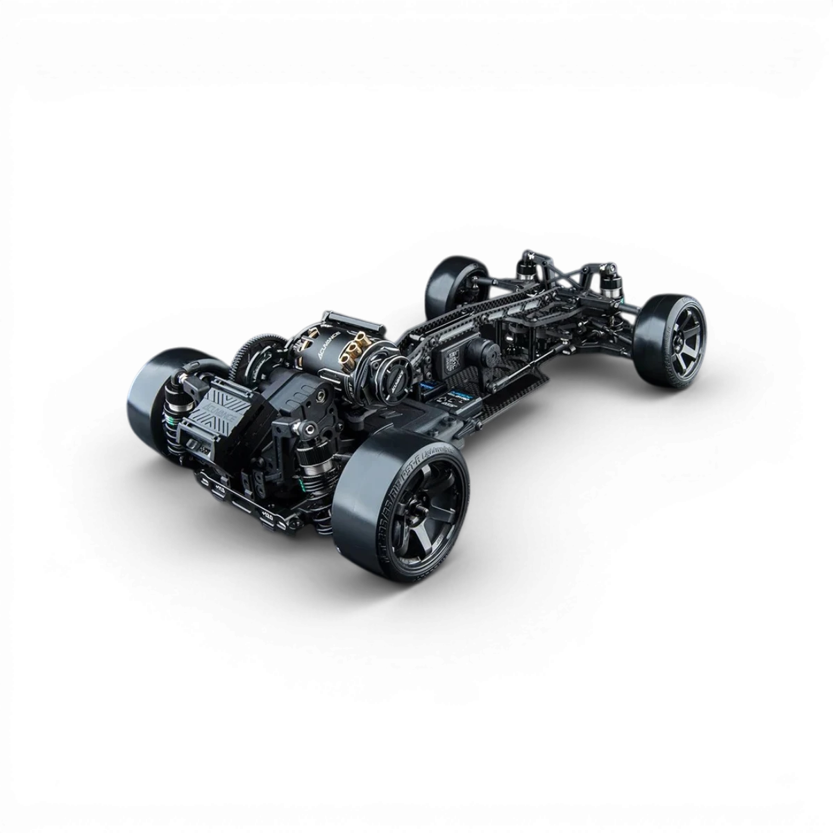 Châssis RMX 4 GT Kit Drift RWD Max Speed Technology pour voiture RC 1/10, vue détaillée du châssis en plastique noir avec composants.