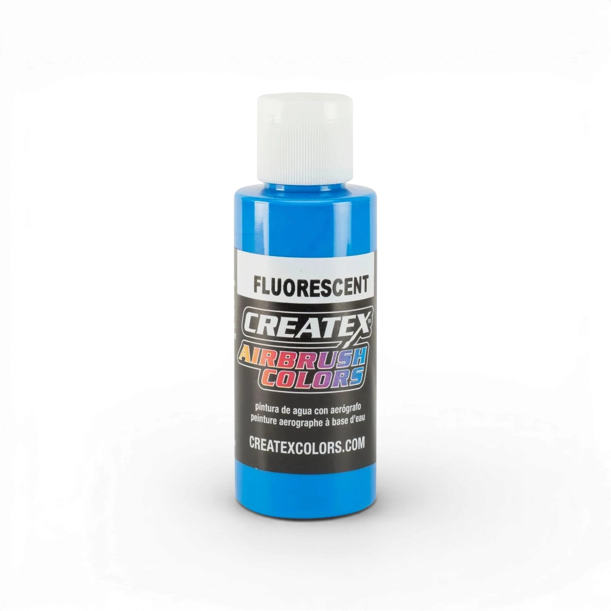Peinture fluorescente bleue Createx Classic Fluorescent, tube color vibrant pour arts et bricolage, visible en gros plan.