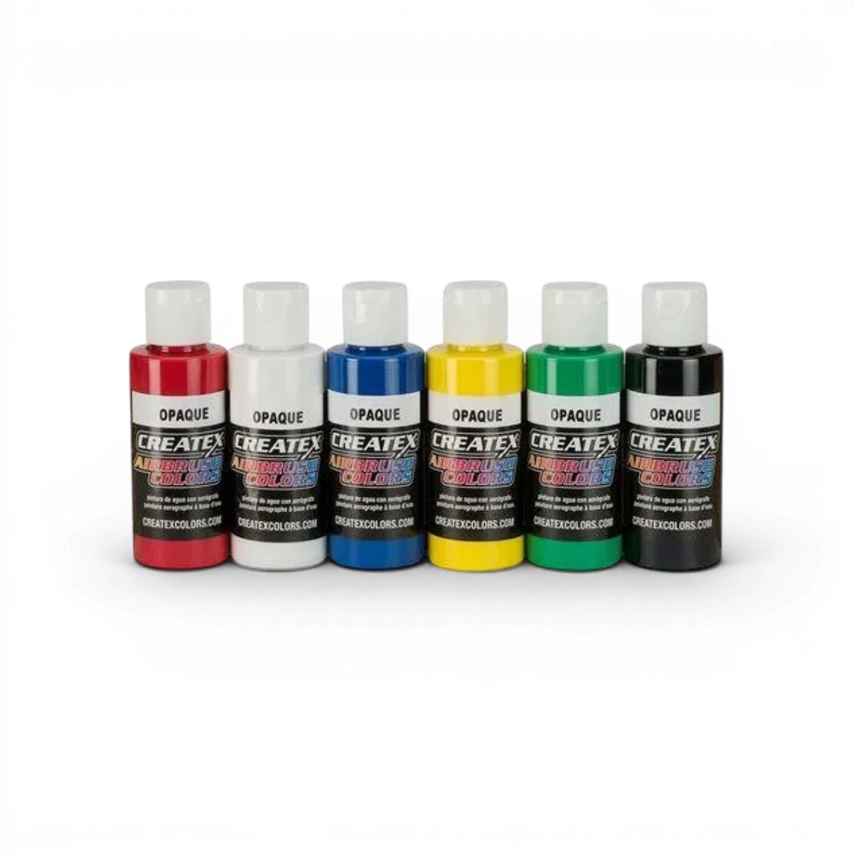 Peinture opaque classique Vert léger de Createx Colors, vue en bouteille avec étiquette, pour projets artistiques et créatifs.