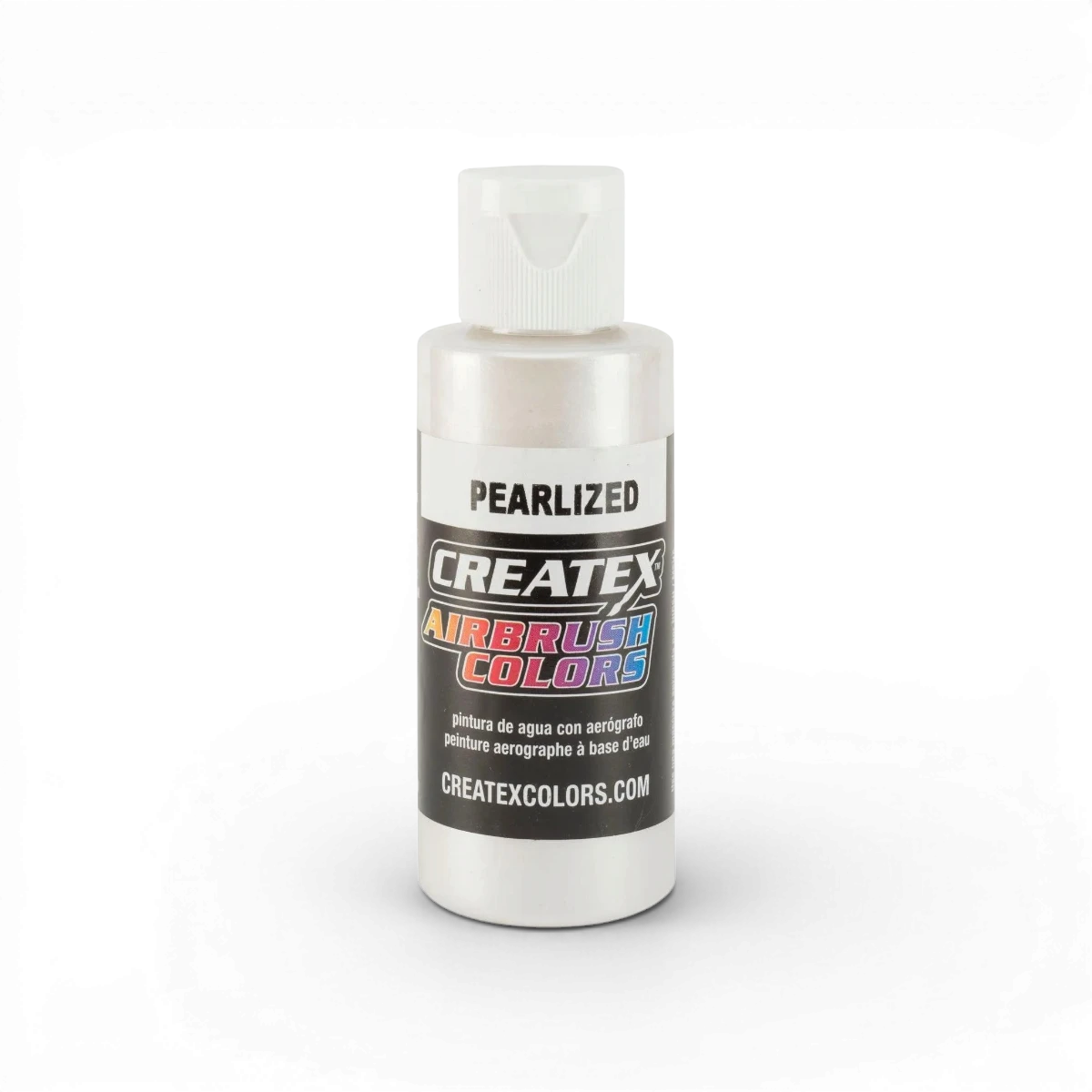 Peinture classique Perlized blanche de Createx Colors, en bouteille, avec étiquettes visibles, idéale pour projets artistiques et artisanaux.
