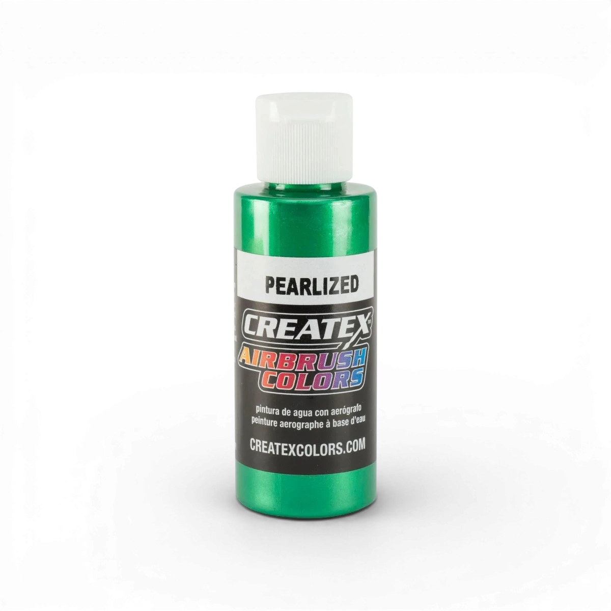 Perles perlées vertes Createx Colors, finition classique perlized, montrant des perles perlées vertes et brillantes, pour décoration artistique.