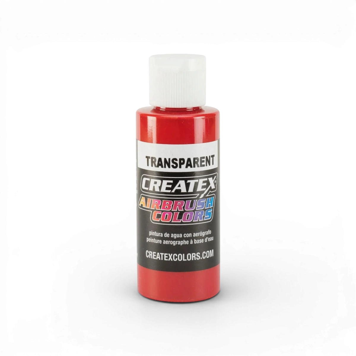 Aquarelle transparente rouge Crimson de Createx Colors, avec tube de peinture classique visible.