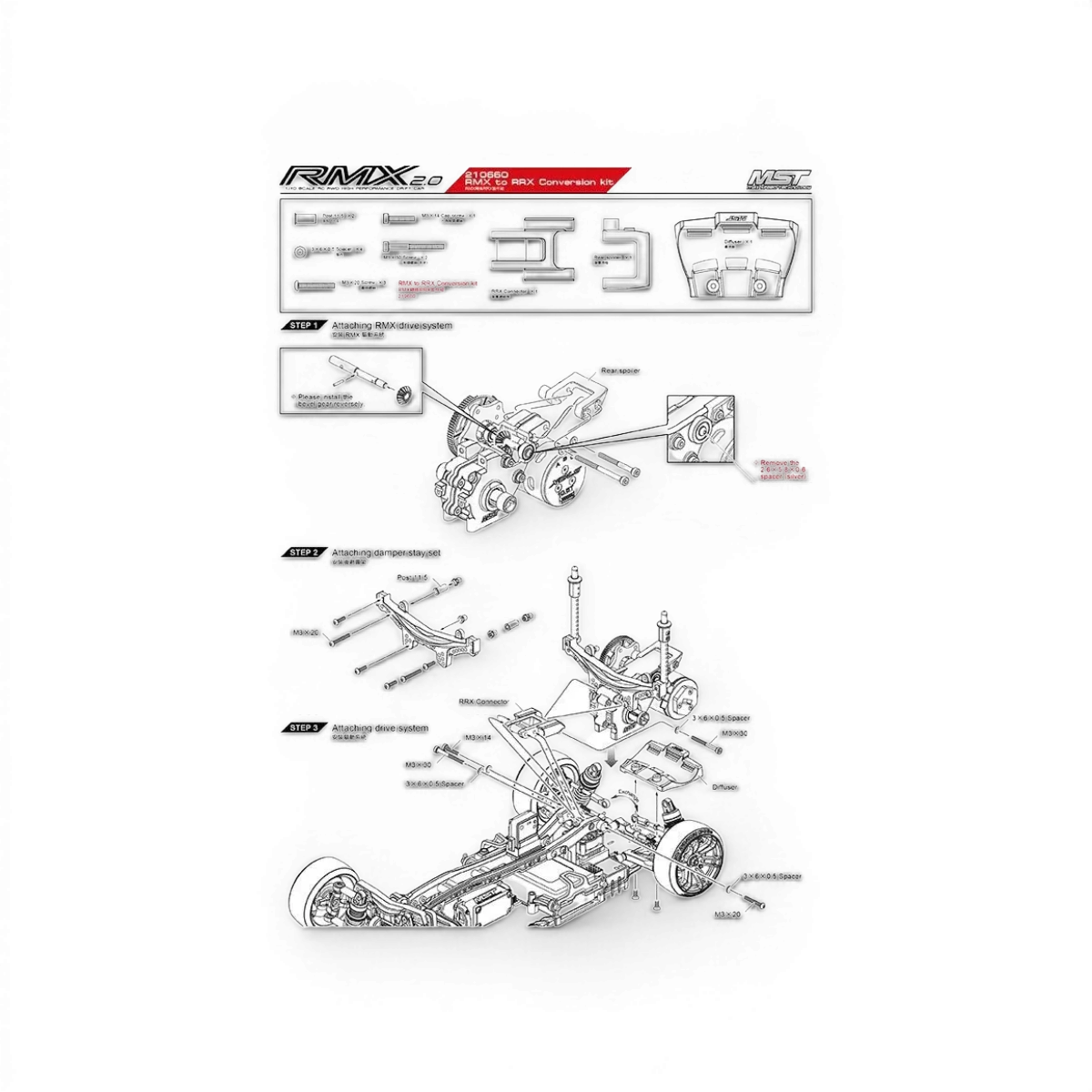 Pièces détachées Conversion RRX pour RMX Max Speed Technology, pièce de rechange pour véhicule RC.
