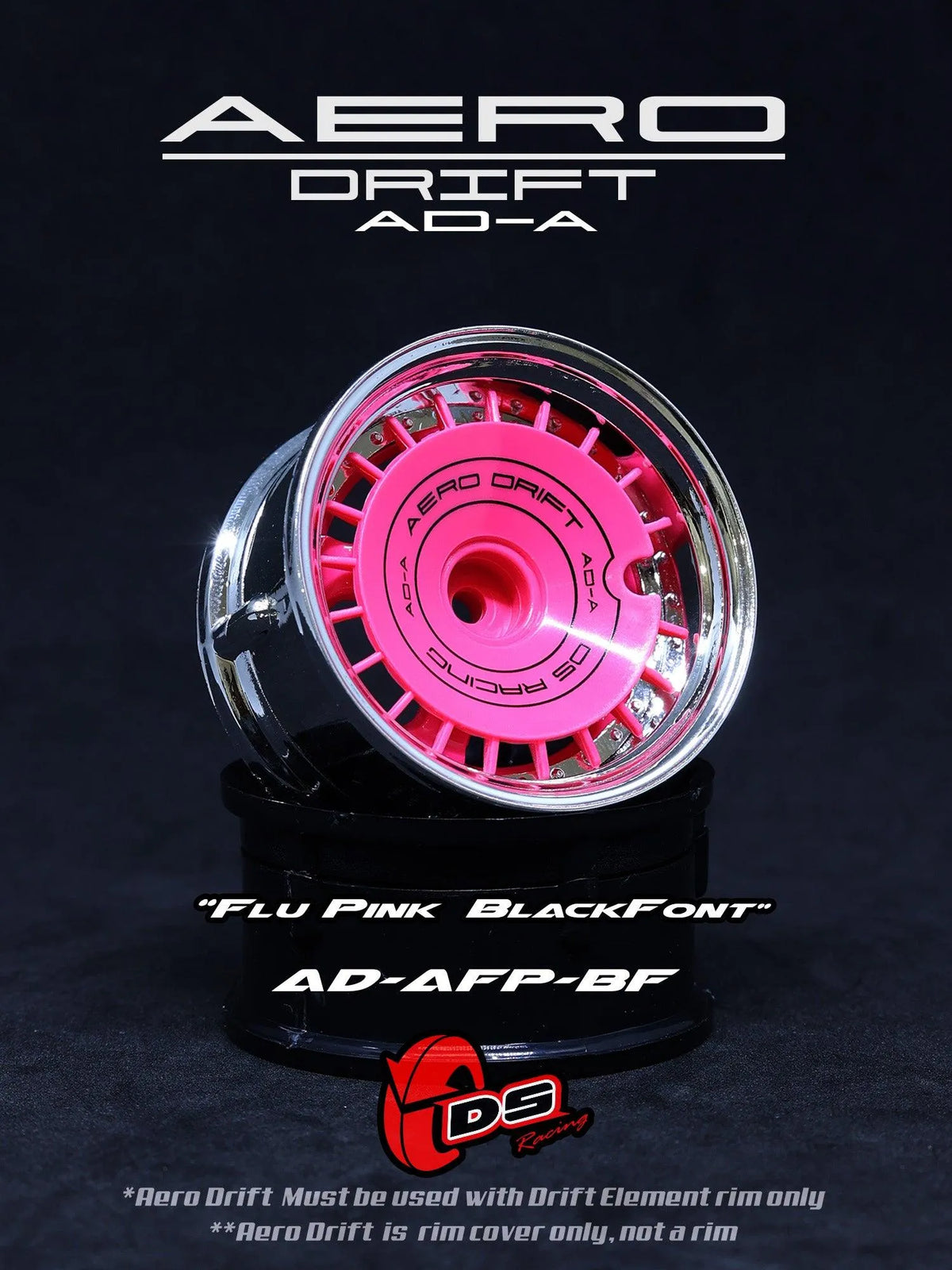 Couvercle Aero Drift pour Drift Element Slope, roues DS Racing, en plastique noir avec design aérodynamique.