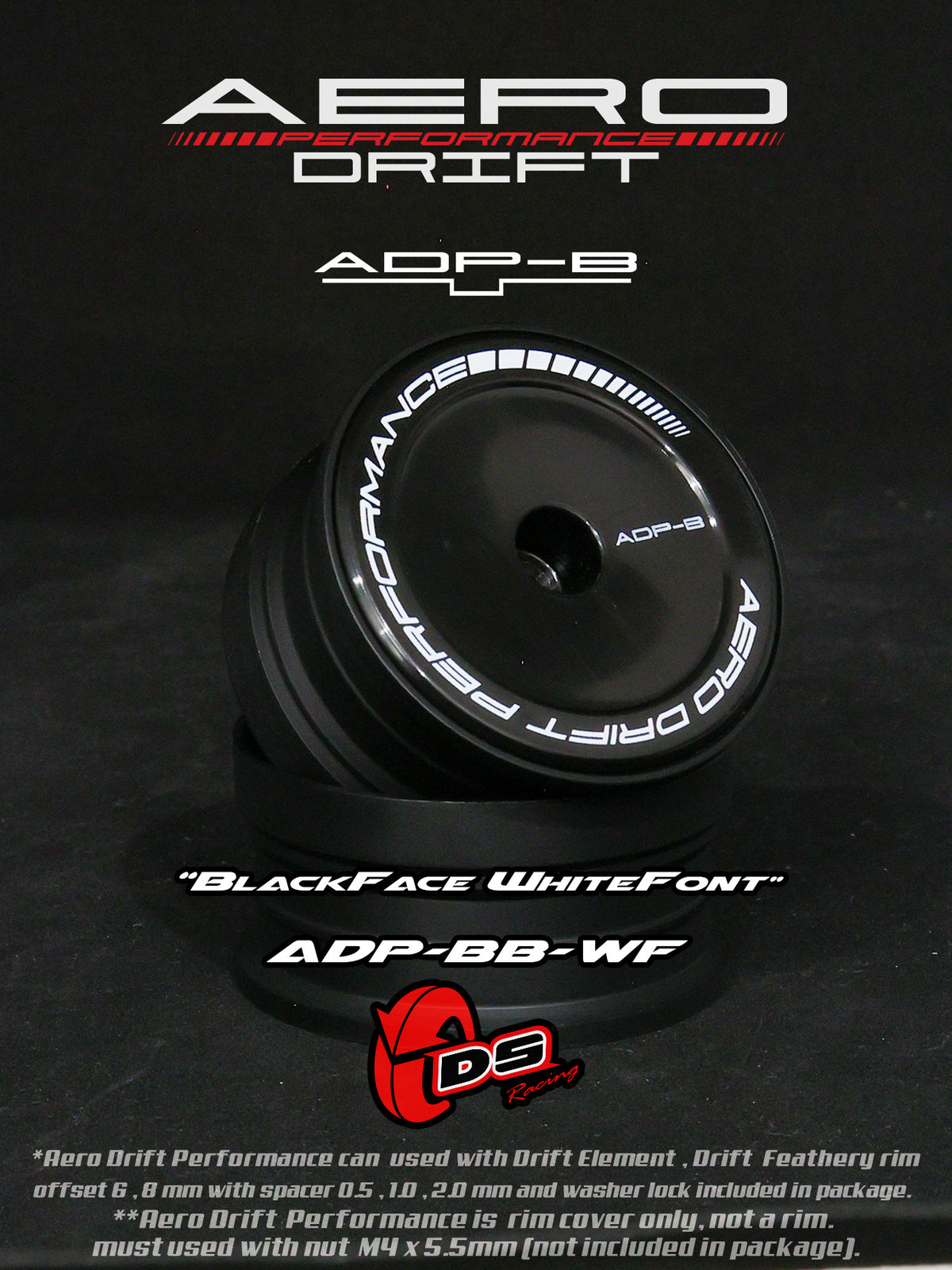 Couvercle Aero Performance Drift noir pour roues Drift Element, design plat, marque DS Racing, accessoire pour drift.