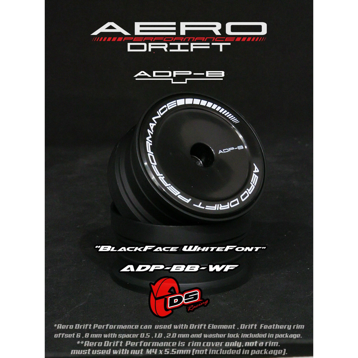 Couvercle Aero Performance Drift noir pour roues Drift Element, marque DS Racing, design plat et aérodynamique.