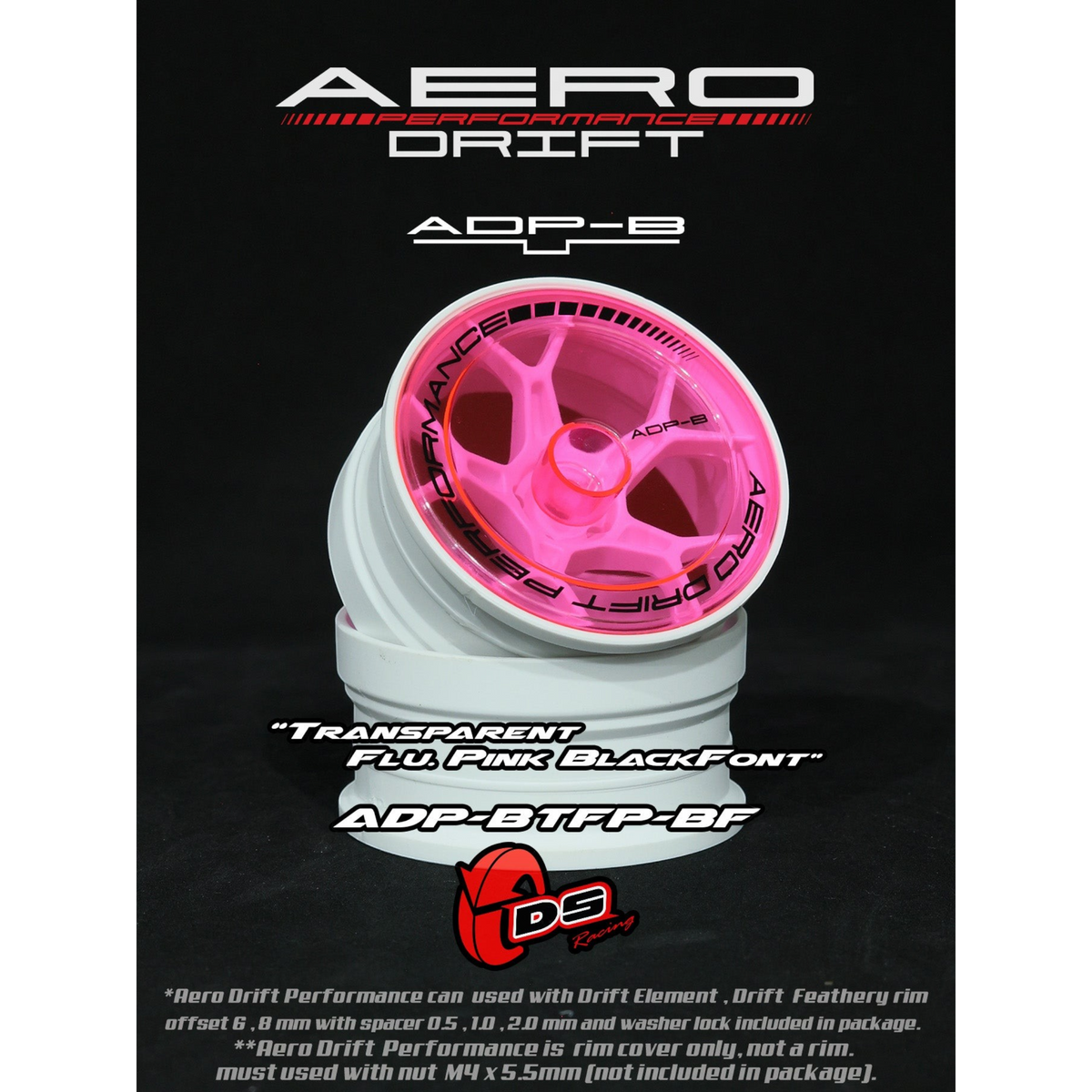 Couvercle Aero Performance Drift pour Drift Element, plat, couleur rose fluo, conçu par DS Racing, pour roues de drift.