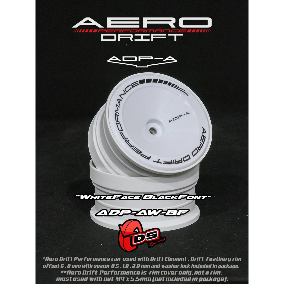 Couvercle Aero Performance Drift blanc pour Drift Element, design inclinée, fabriqué par DS Racing, roues de haute performance.