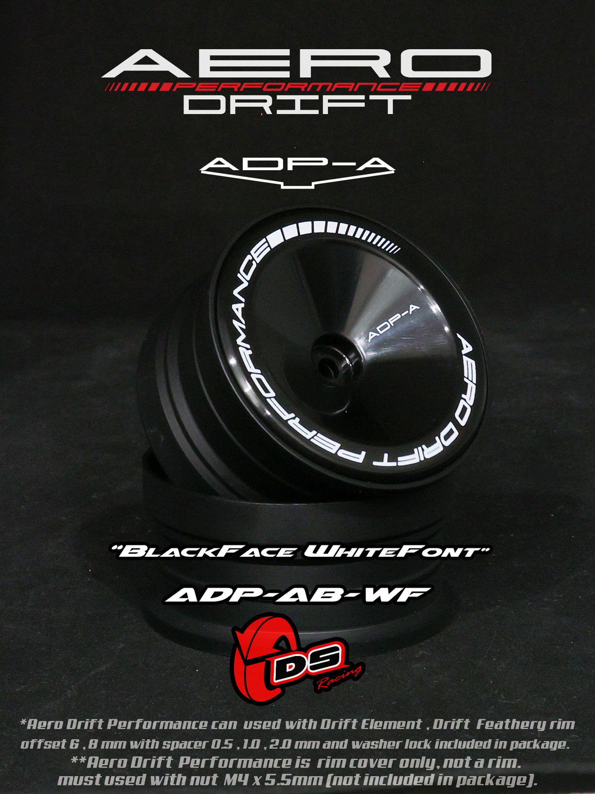 Couvercle Aero Performance Drift noir pour Drift Element, conçu par DS Racing, avec design incliné pour roues de drift.