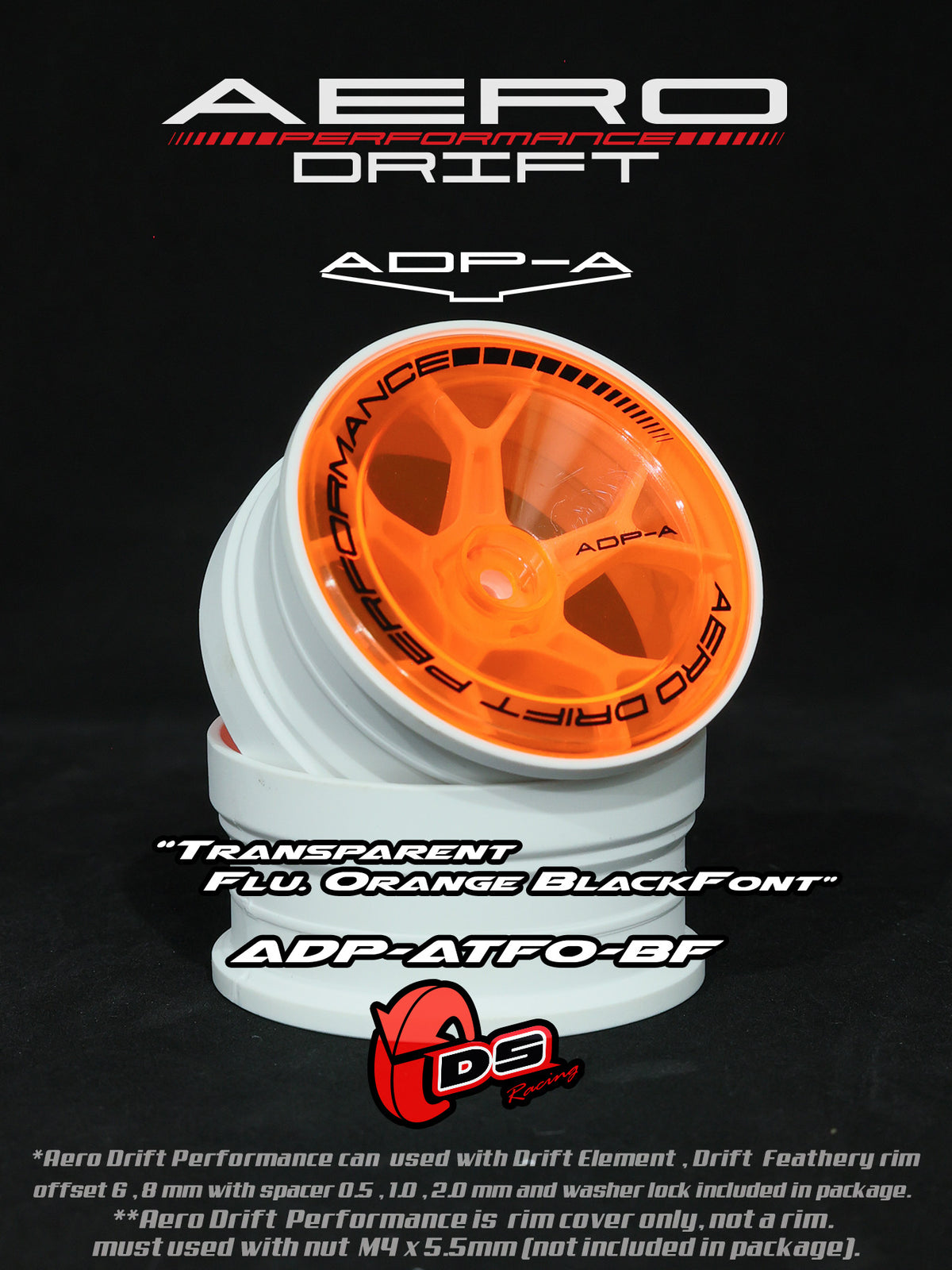 Couvercle Aero Performance Drift orange fluo pour Drift Element, design en pente, marque DS Racing, roues de haute performance.