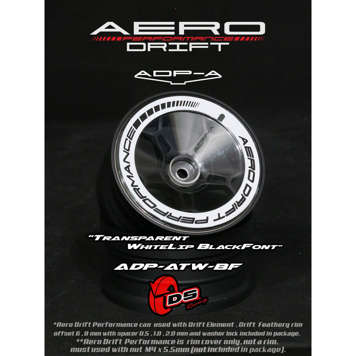Couvercle Aero Performance Drift pour Drift Element, transparent et blanc, de la marque DS Racing, avec design incliné.