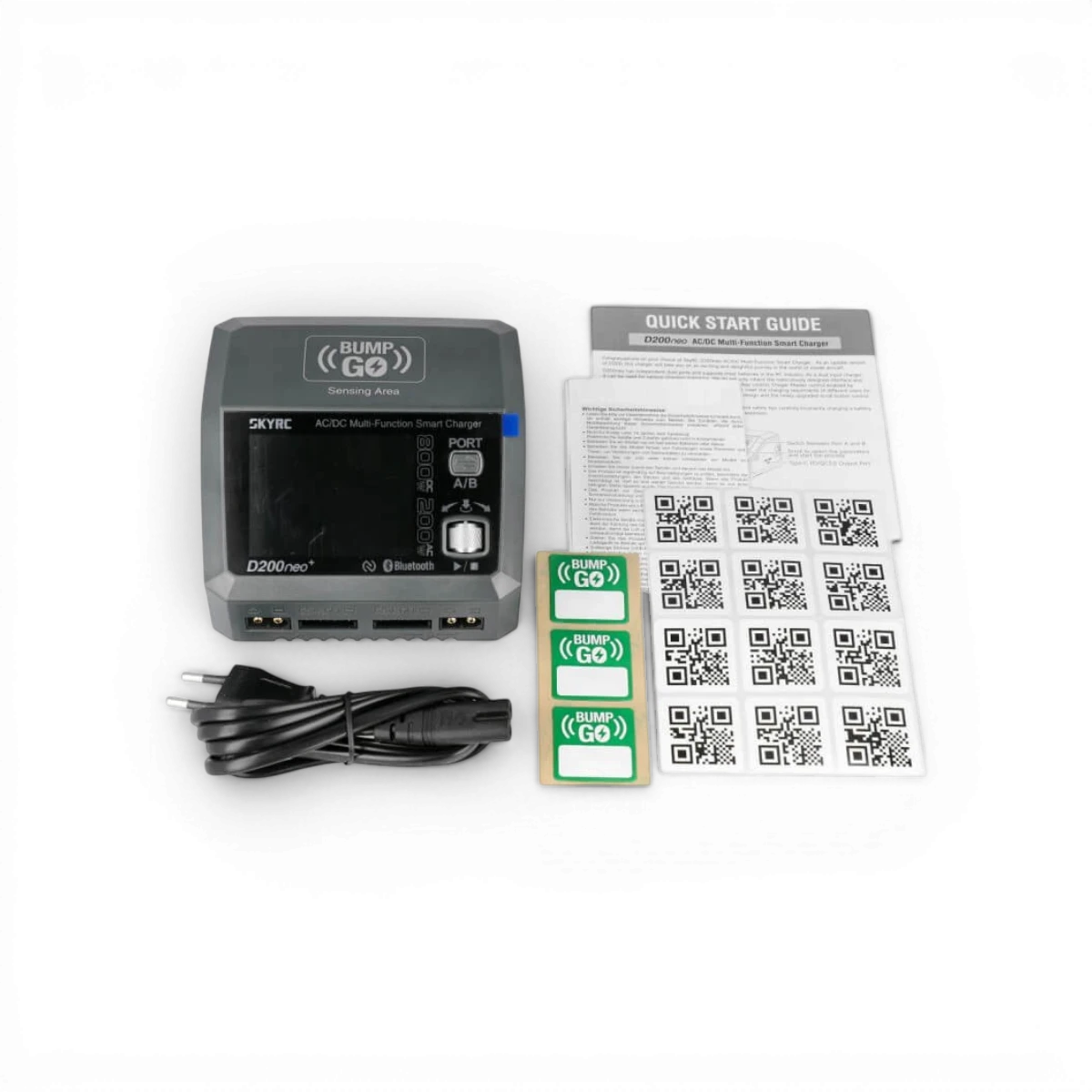 Chargeur SkyRc D200 Neo+ NFC Duo AC/DC, puissant avec 200W AC et 2x400W DC, pour électronique de modélisme.