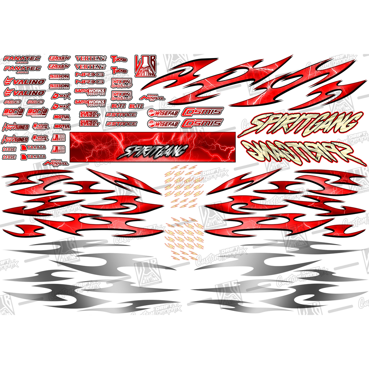 Décoration complète autocollante Spirit Gang Lightning Storm rouge d'Inkmotion, design vibrant et détaillé pour personnalisation.